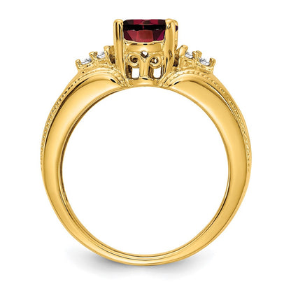 14K Gelbgold 8x6mm Oval Granat Aa Diamant Ring