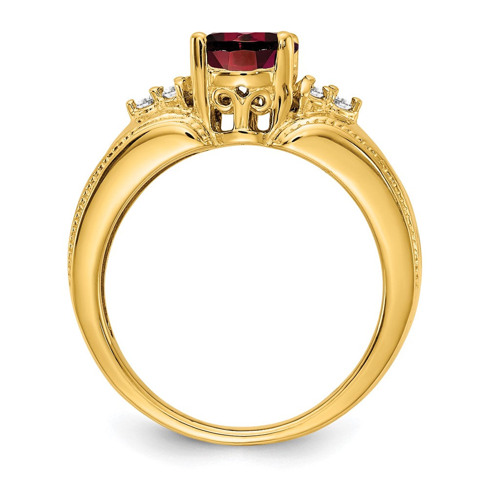 14K Gelbgold 8x6mm Oval Granat Vs Diamant Ring