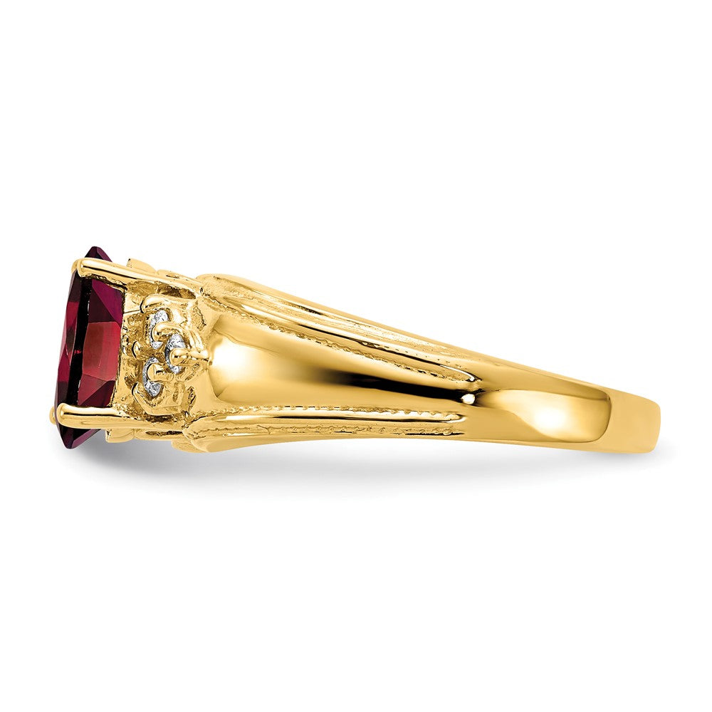 14K Gelbgold 8x6mm Oval Granat A Echt Diamant Ring