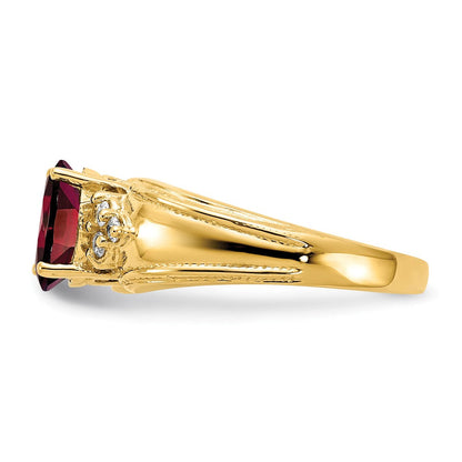 14K Gelbgold 8x6mm Oval Granat Aa Diamant Ring