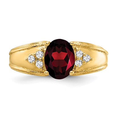 14K Gelbgold 8x6mm Oval Granat Aa Diamant Ring