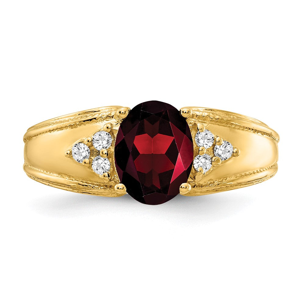 14K Gelbgold 8x6mm Oval Granat Vs Diamant Ring