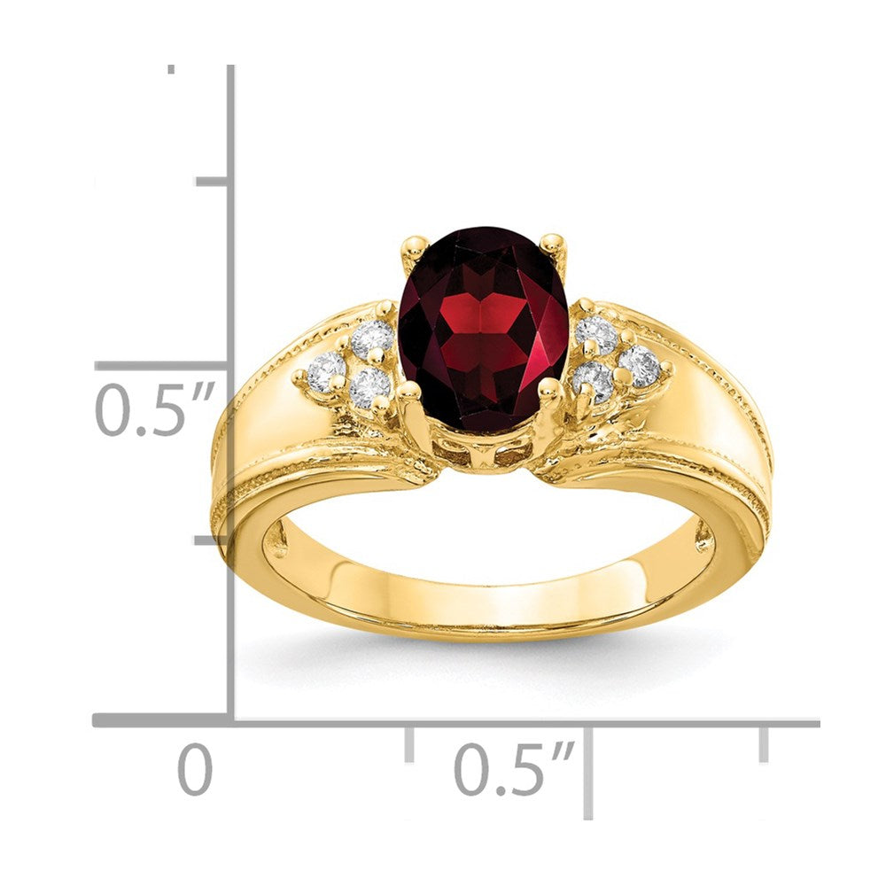 14K Gelbgold 8x6mm Oval Granat Vs Diamant Ring