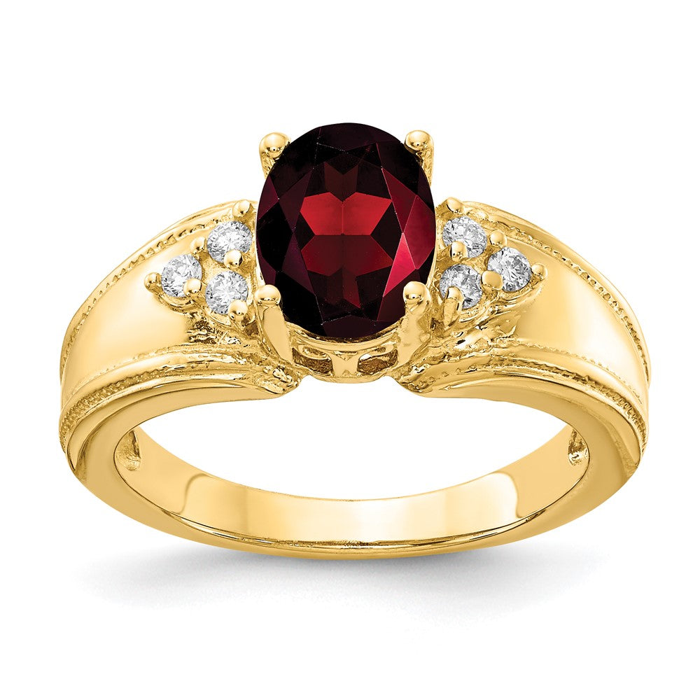 14K Gelbgold 8x6mm Oval Granat A Echt Diamant Ring