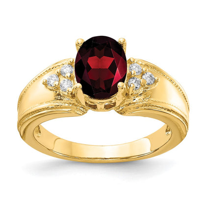 14K Gelbgold 8x6mm Oval Granat Vs Diamant Ring