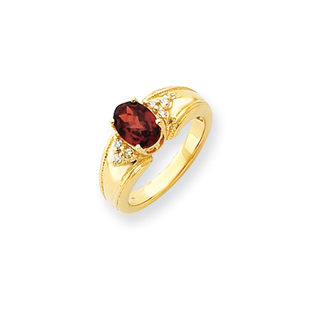 14K Gelbgold 8x6mm Oval Granat Karo A Diamant Ring