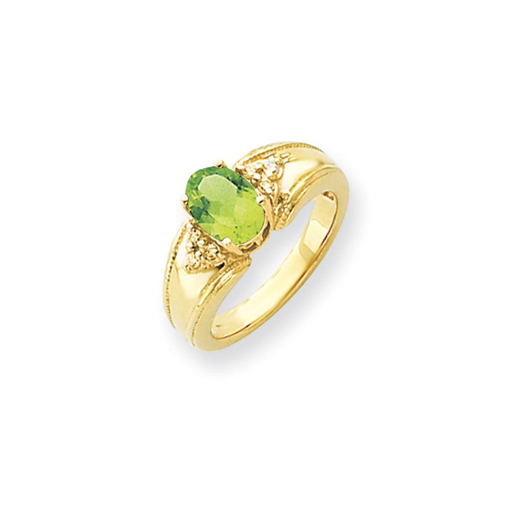 14K Gelbgold 8x6mm Oval Peridot Karo A Diamant Ring