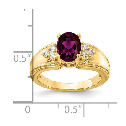 14K Gelbgold 8x6mm Oval Rhodolith Granat Aaa Diamant Ring