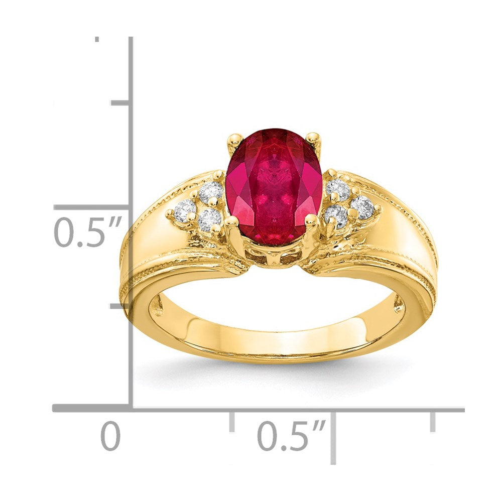 14K Gelbgold 8x6mm Oval Rubin A Echt Diamant Ring