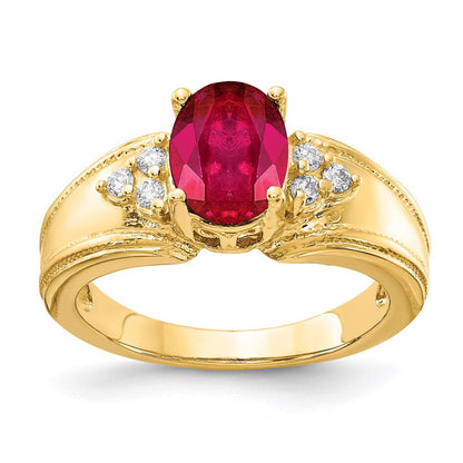 14K Gelbgold 8x6mm Oval Rubin A Echt Diamant Ring
