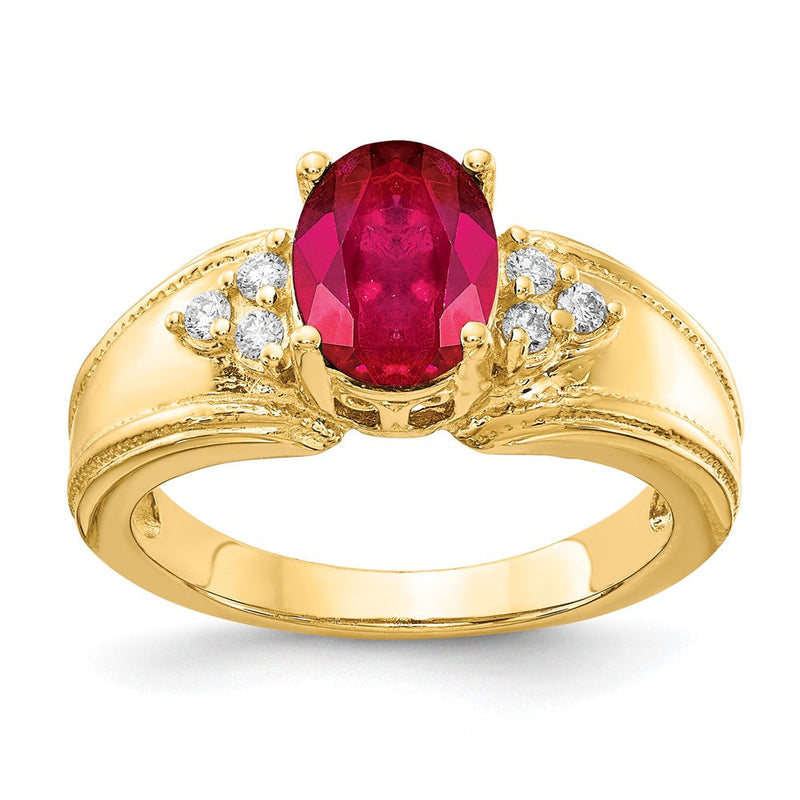 14K Gelbgold 8x6mm Oval Rubin A Echt Diamant Ring