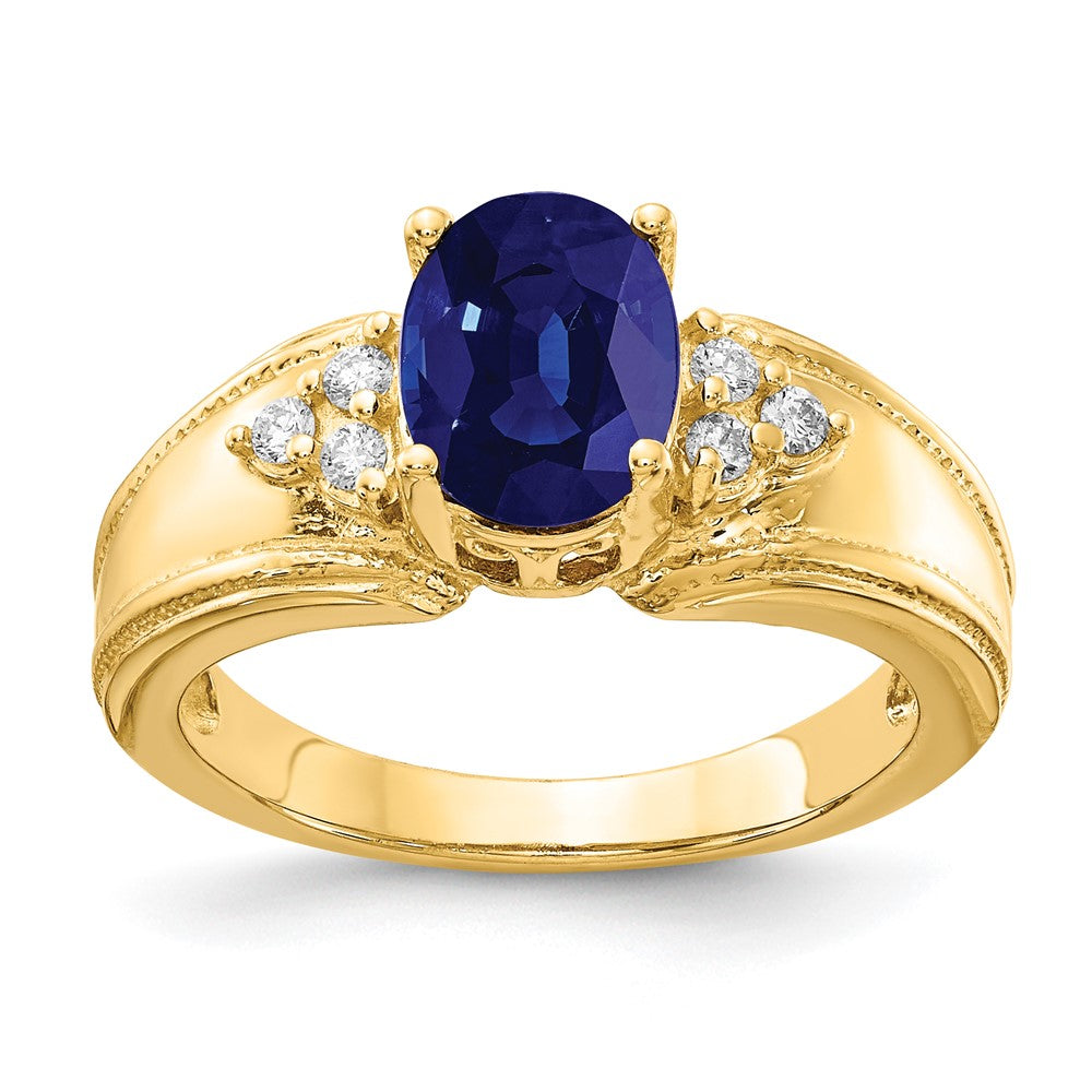 14K Gelbgold 8x6mm Oval Saphir Vs Diamant Ring