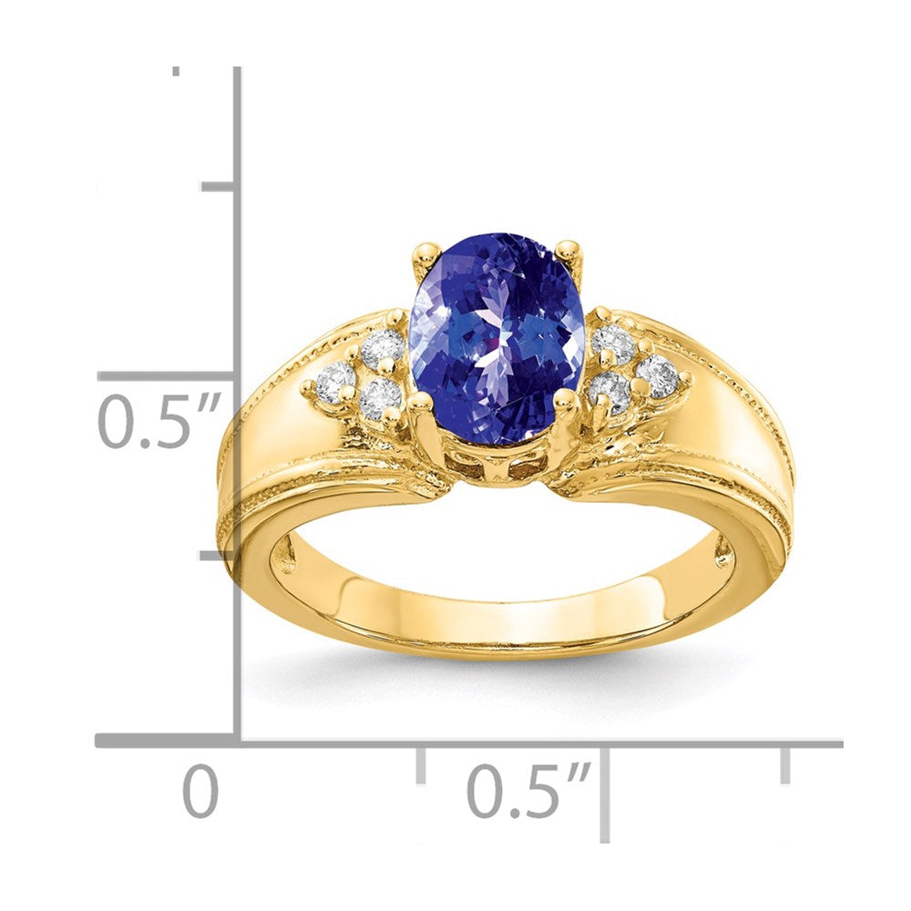 14K Gelbgold 8x6mm Oval Tansanit Vs Diamant Ring