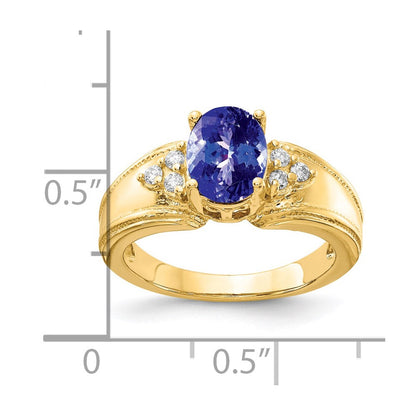 14K Gelbgold 8x6mm Oval Tansanit A Diamant Ring