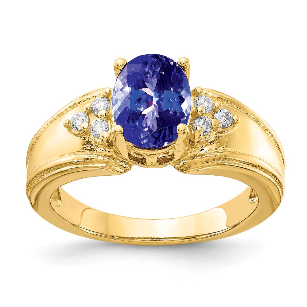 14K Gelbgold 8x6mm Oval Tansanit Vs Diamant Ring