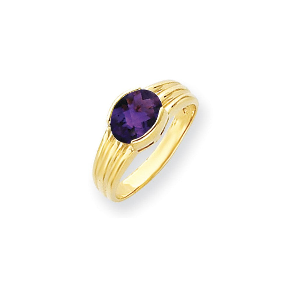 14K Gelbgold 8x6mm Oval Amethyst Karo-Schliff Ring