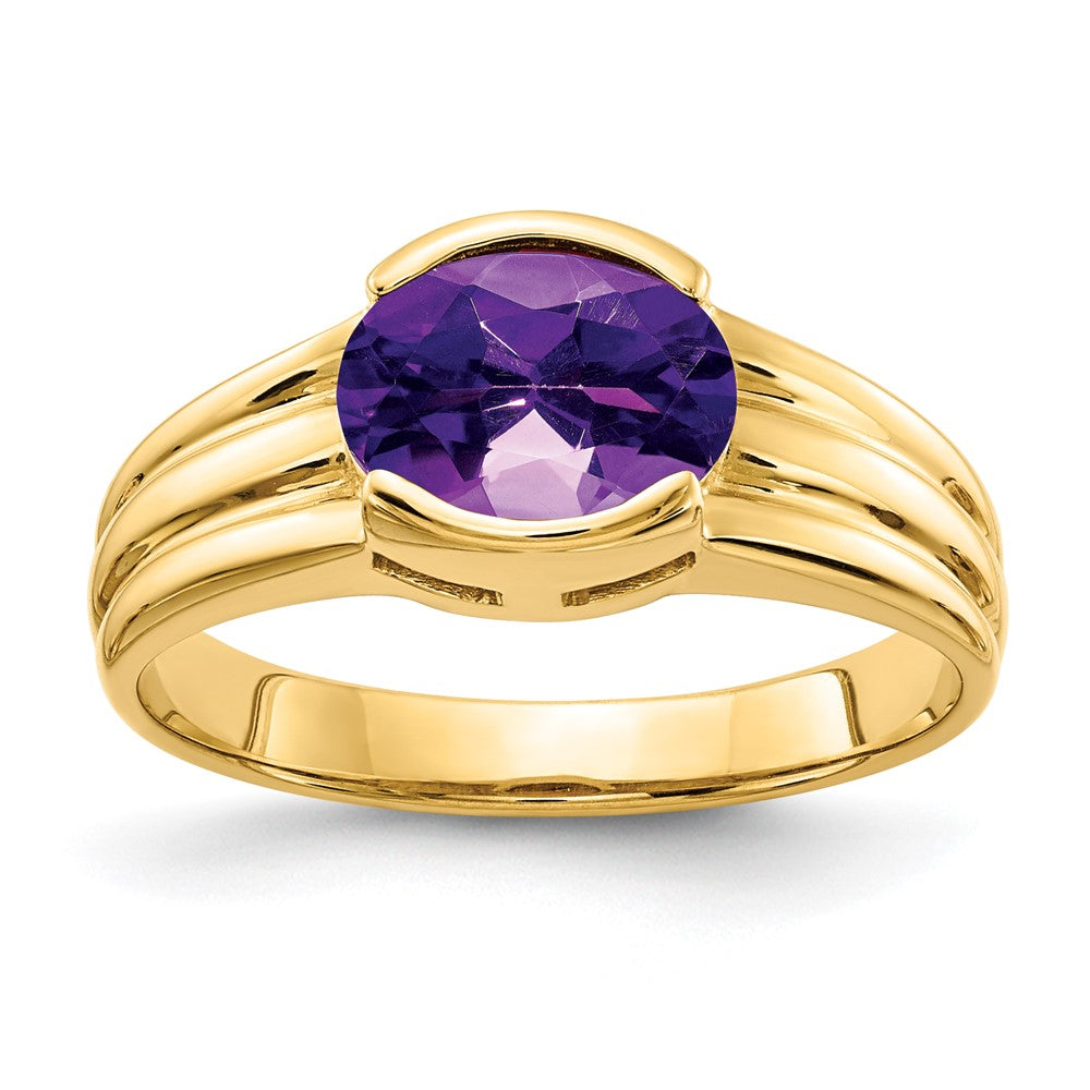 14K Gelbgold Ring mit ovalem Amethyst, 8x6 mm
