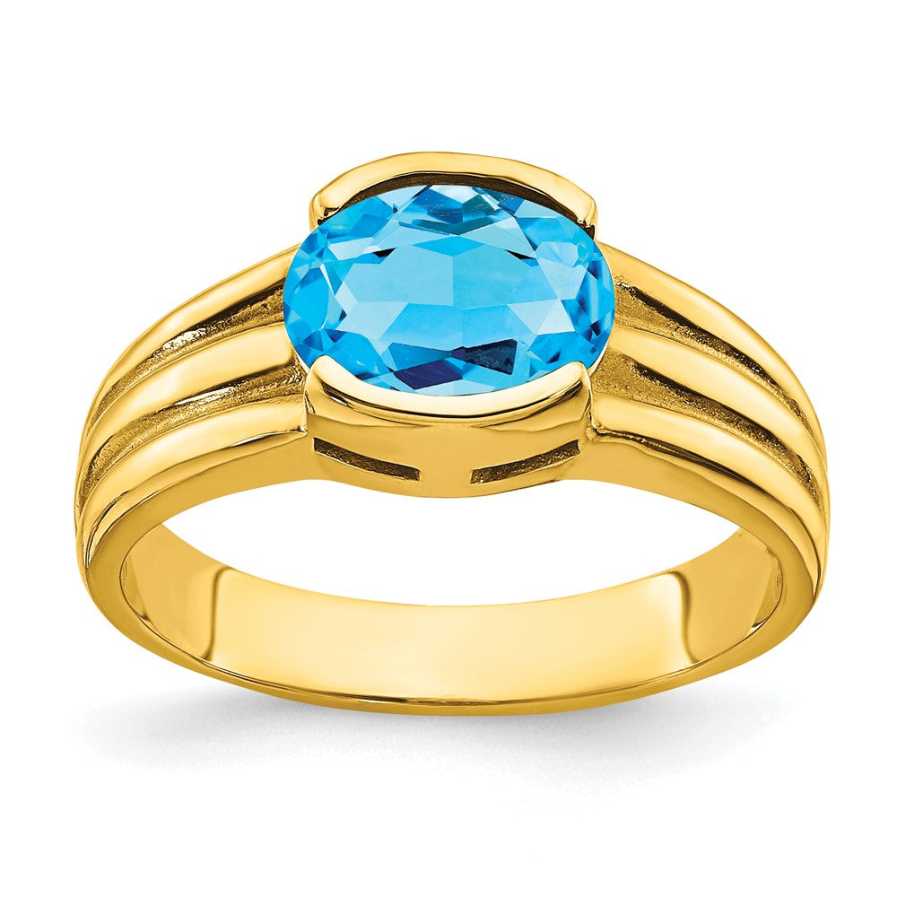 14K Gelbgold Ring mit ovalem 8x6mm Blautopas