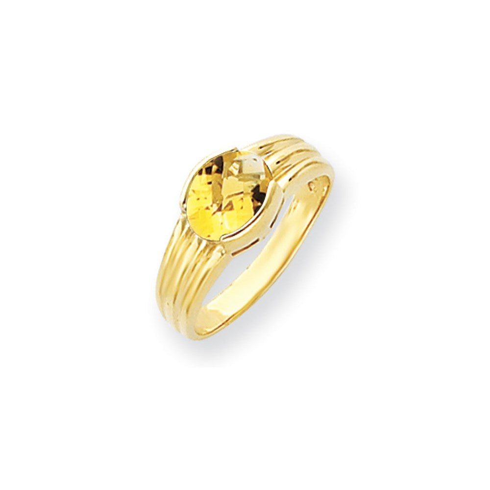 14K Gelbgold Ring mit 8x6 mm ovalem Citrin im Checkerboard-Schliff