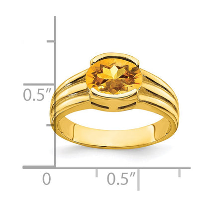 14K Gelbgold Ring mit ovalem Citrin, 8x6mm