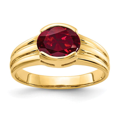 14K Gelbgold Ring mit ovalem synthetischem Rubin, 8x6mm