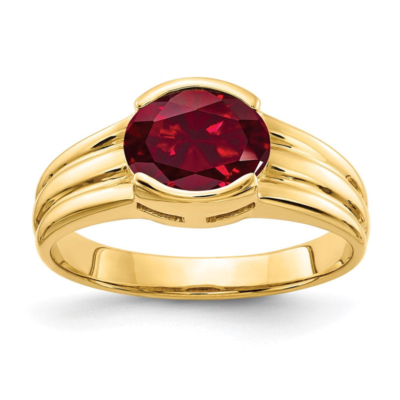 14K Gelbgold Ring mit ovalem synthetischem Rubin, 8x6mm