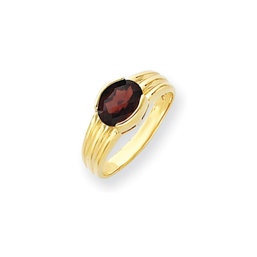 14K Gelbgold Ring mit ovalem Granat im Schachbrettschliff, 8 x 6 mm