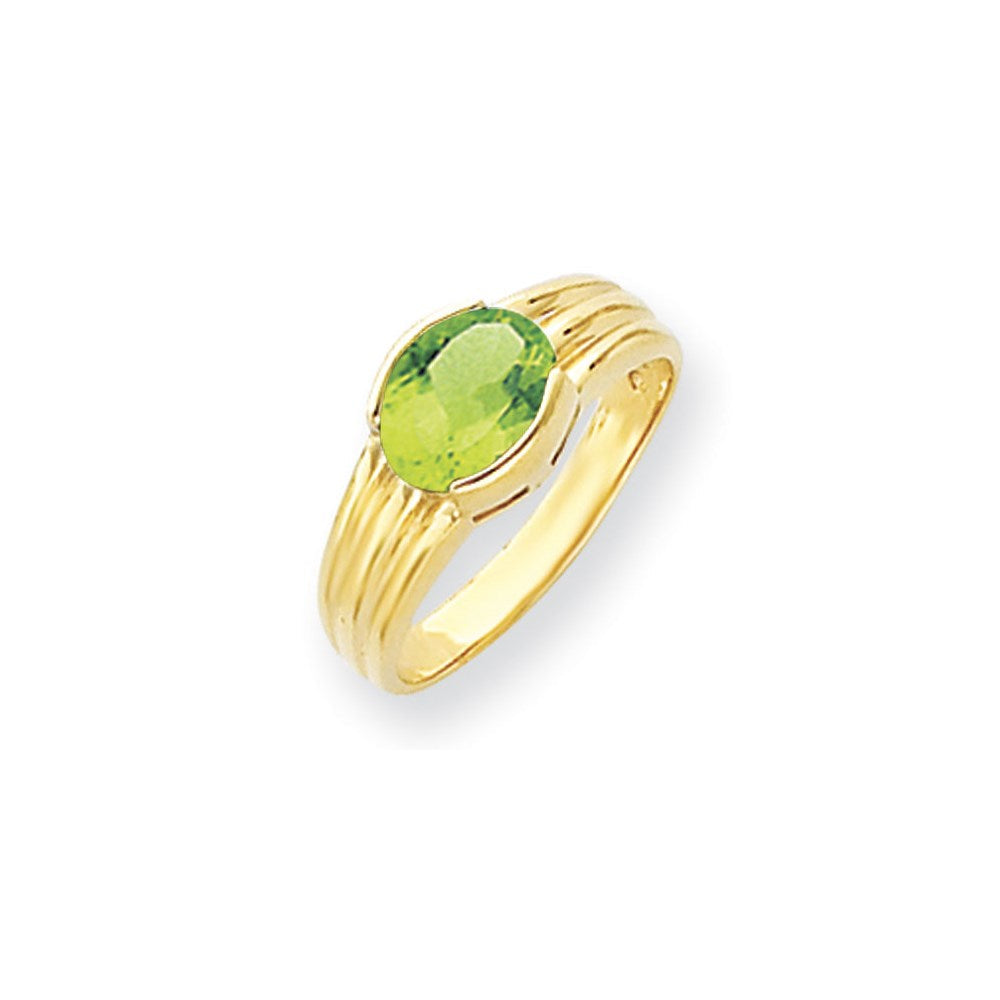 14K Gelbgold Ring mit 8x6mm ovalem Peridot im Karo-Schliff