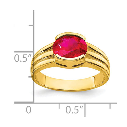 14K Gelbgold Ring mit ovalem Rubin, 8x6 mm