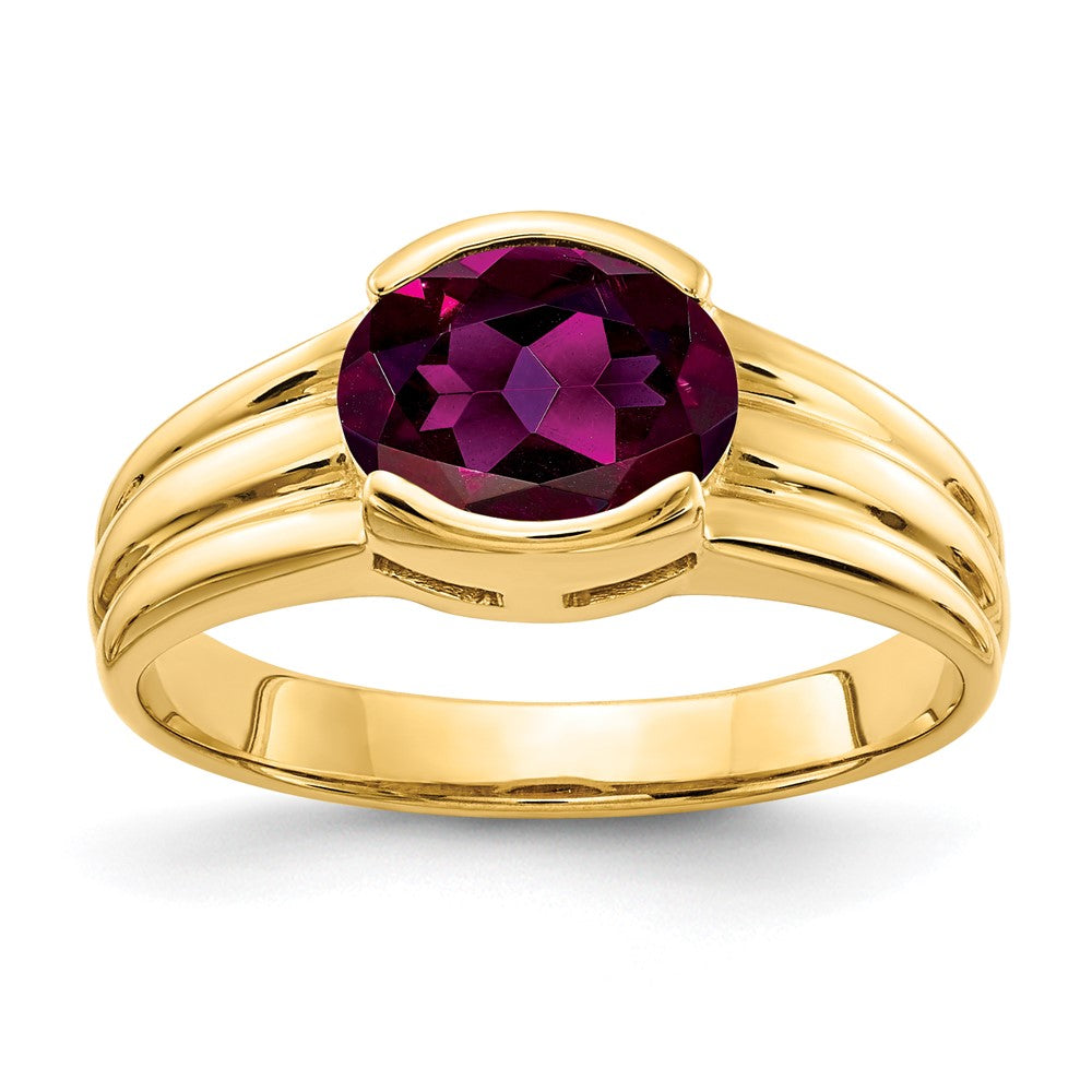 14K Gelbgold Ring mit ovalem Rhodolith-Granat, 8x6mm