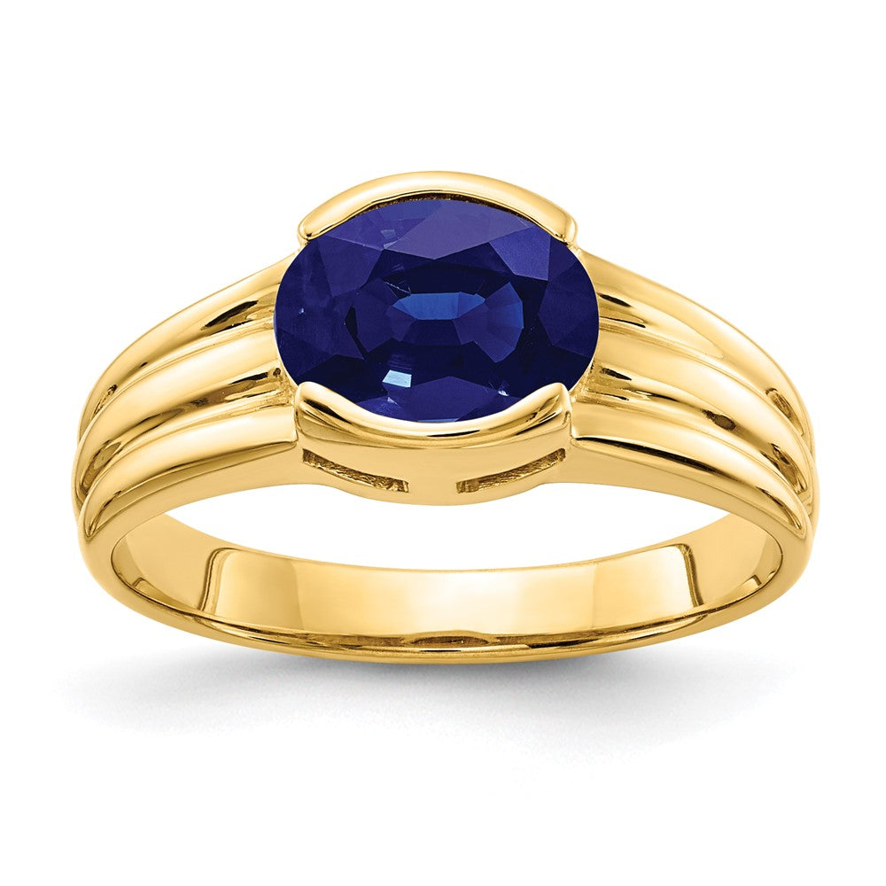 14K Gelbgold Ring mit ovalem Saphir, 8x6mm