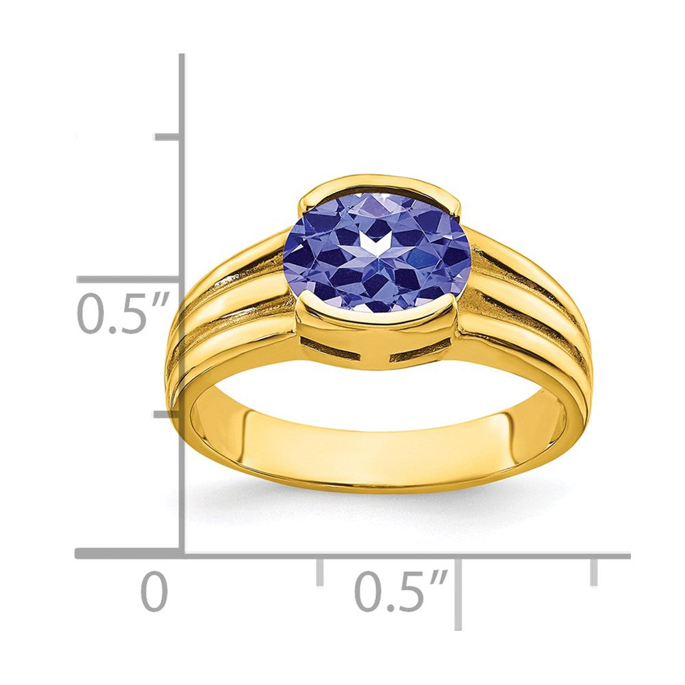 14K Gelbgold Ring mit ovalem Tansanit, 8x6 mm