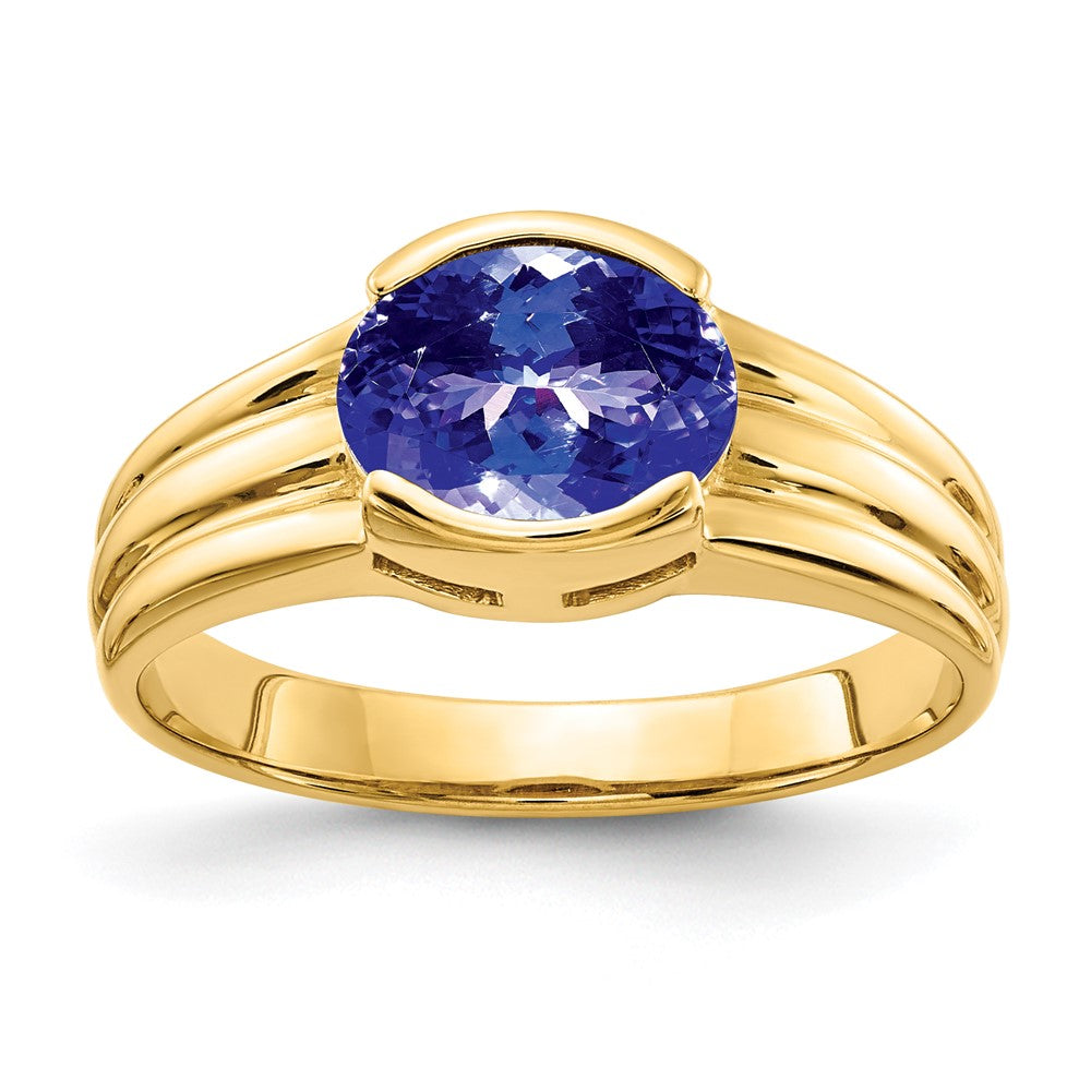 14K Gelbgold Ring mit ovalem Tansanit, 8x6 mm