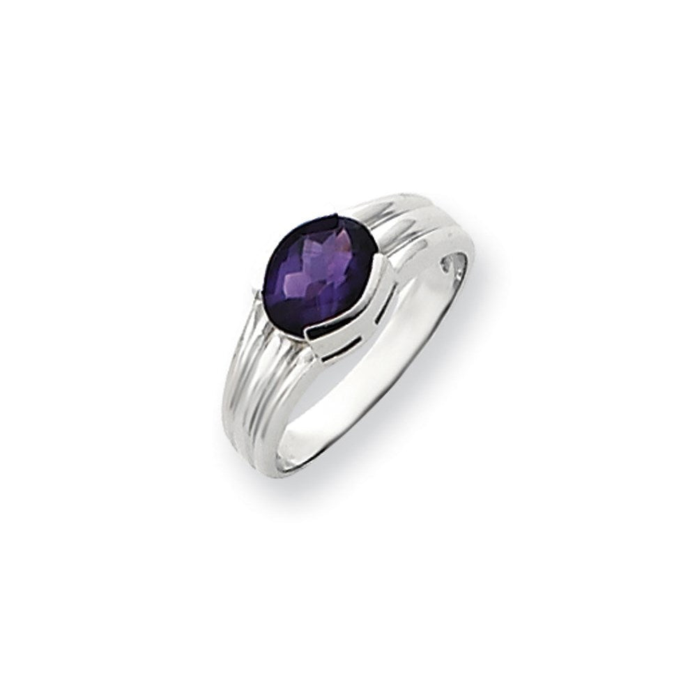 14K Weißgold 8x6mm Oval Amethyst Checkerboard-Schliff Ring