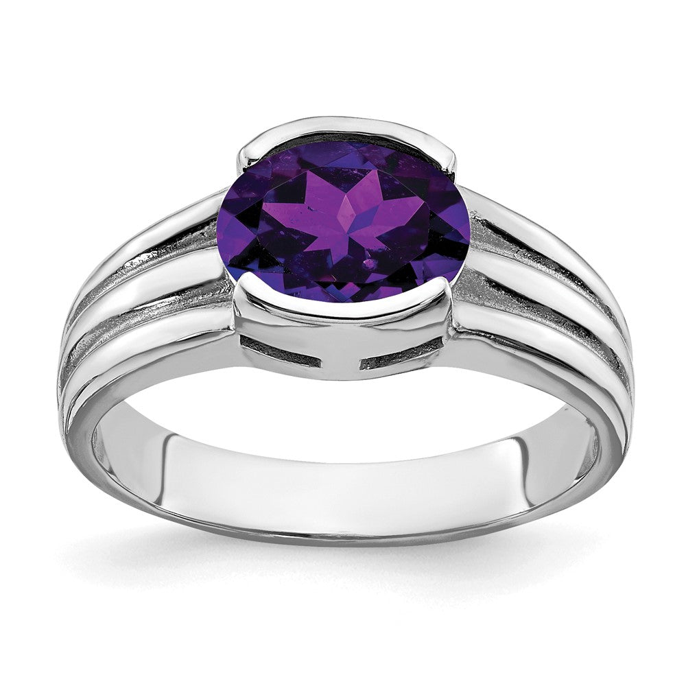 14K Weißgold Ring mit ovalem Amethyst 8x6mm