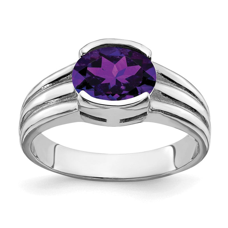 14K Weißgold Ring mit ovalem Amethyst 8x6mm
