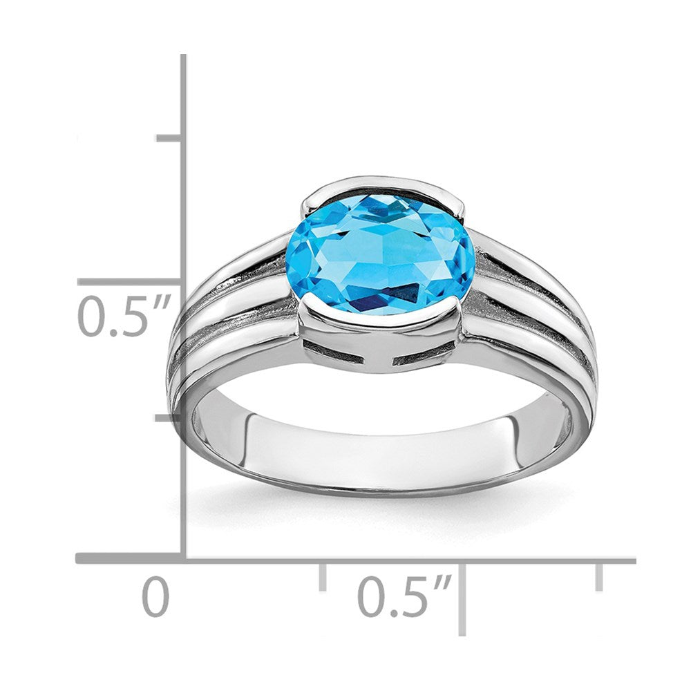 14K Weißgold Ring mit ovalem Blautopas, 8x6mm