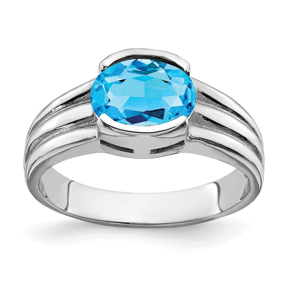 14K Weißgold Ring mit ovalem Blautopas, 8x6mm