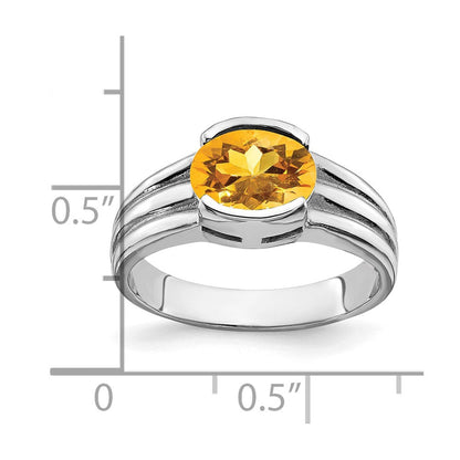 14K Weißgold Ring mit ovalem Citrin 8x6mm