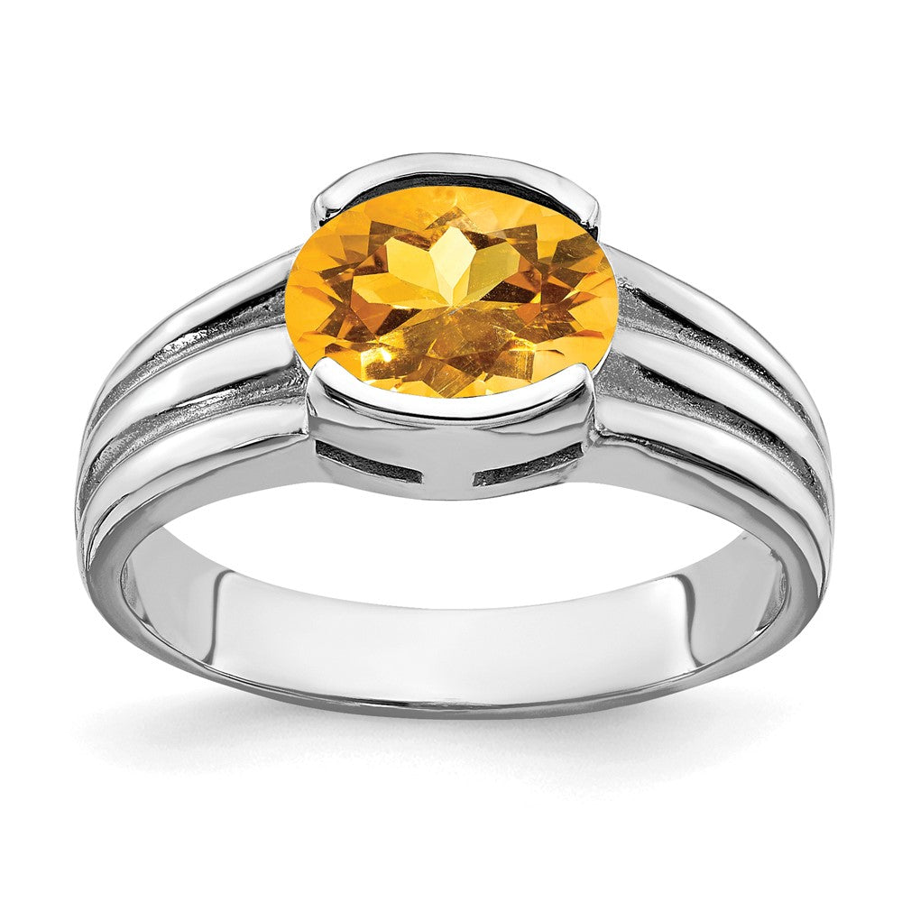 14K Weißgold Ring mit ovalem Citrin 8x6mm