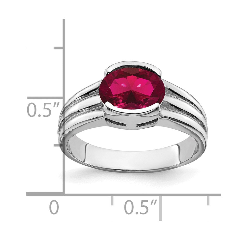 14K Weißgold Ring mit 8x6 mm ovalem synthetischem Rubin