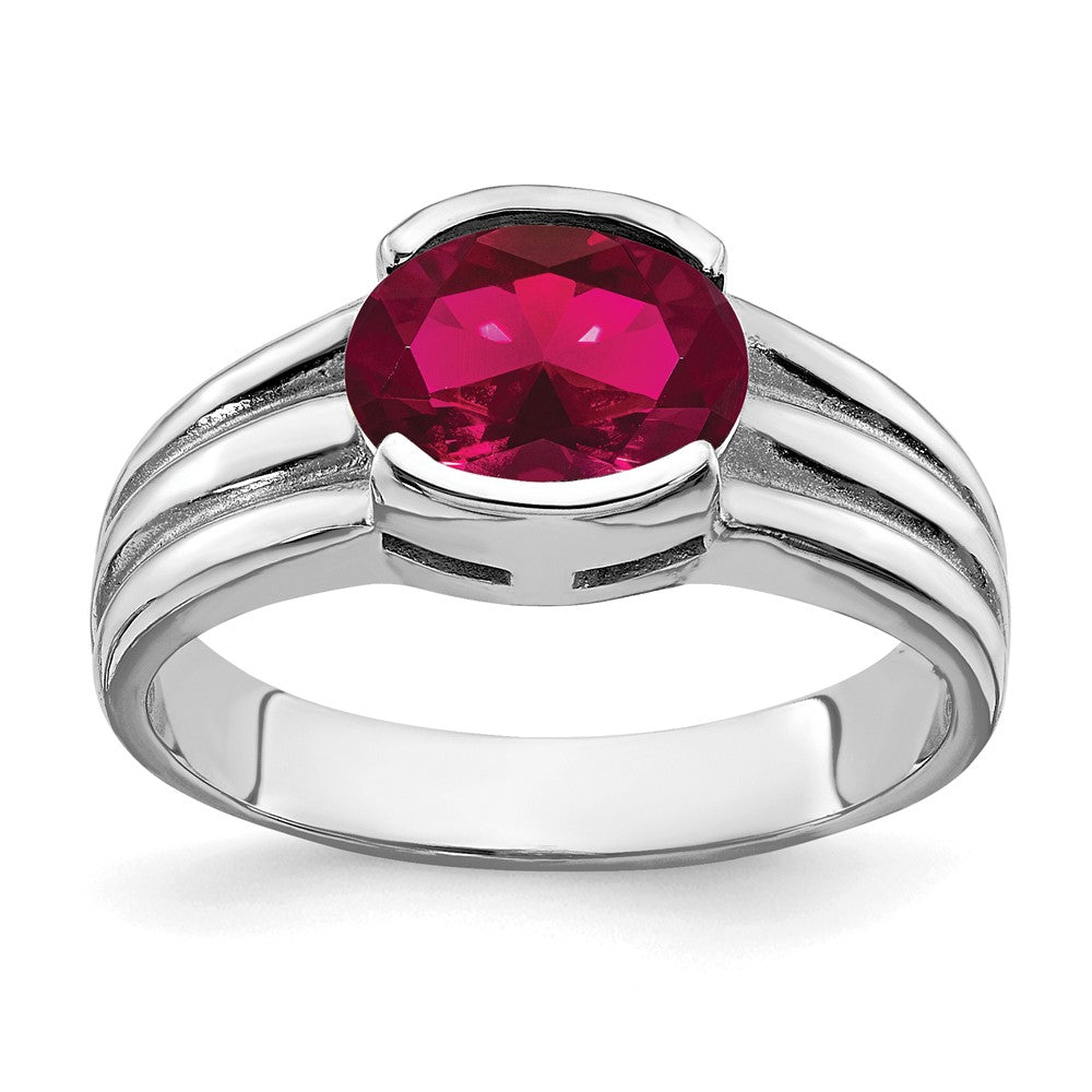 14K Weißgold Ring mit 8x6 mm ovalem synthetischem Rubin