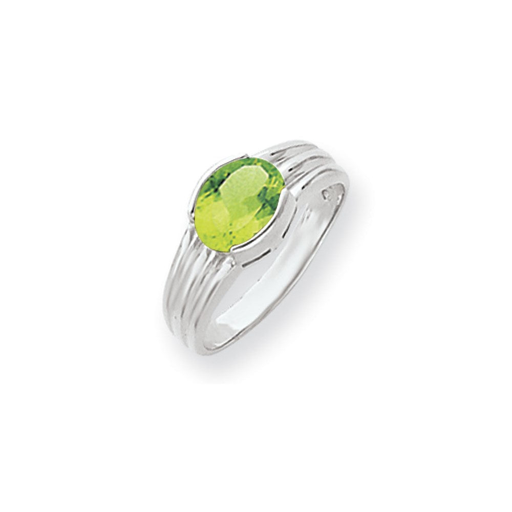 14K Weißgold Ring mit Peridot im Karo-Schliff, oval, 8x6 mm