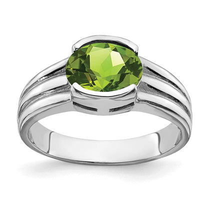 14K Weißgold Ring mit ovalem Peridot 8x6mm