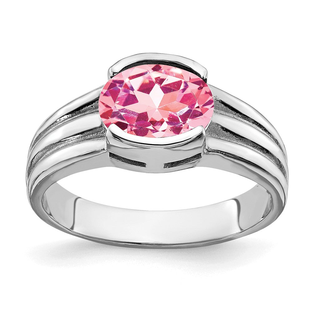 14K Weißgold Ring mit ovalem Rosa Turmalin, 8x6 mm