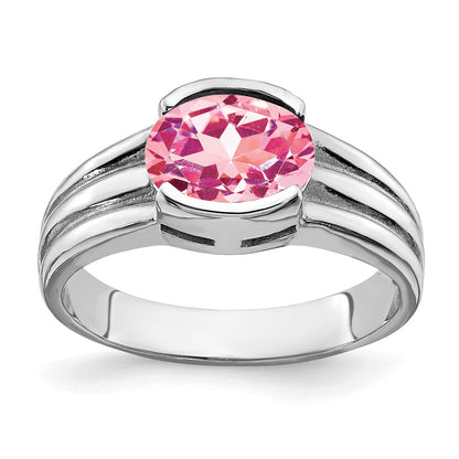 14K Weißgold Ring mit ovalem Rosa Turmalin, 8x6 mm