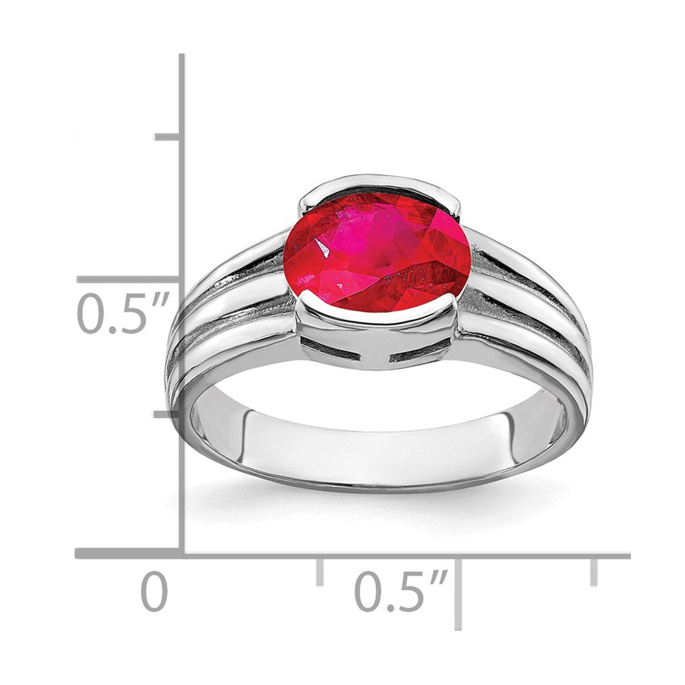 14K Weißgold Ring mit ovalem Rubin, 8x6 mm