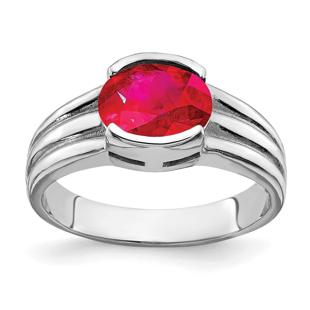 14K Weißgold Ring mit ovalem Rubin, 8x6 mm