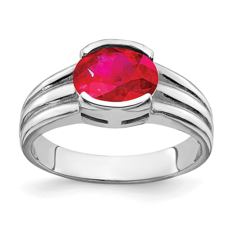 14K Weißgold Ring mit ovalem Rubin, 8x6 mm