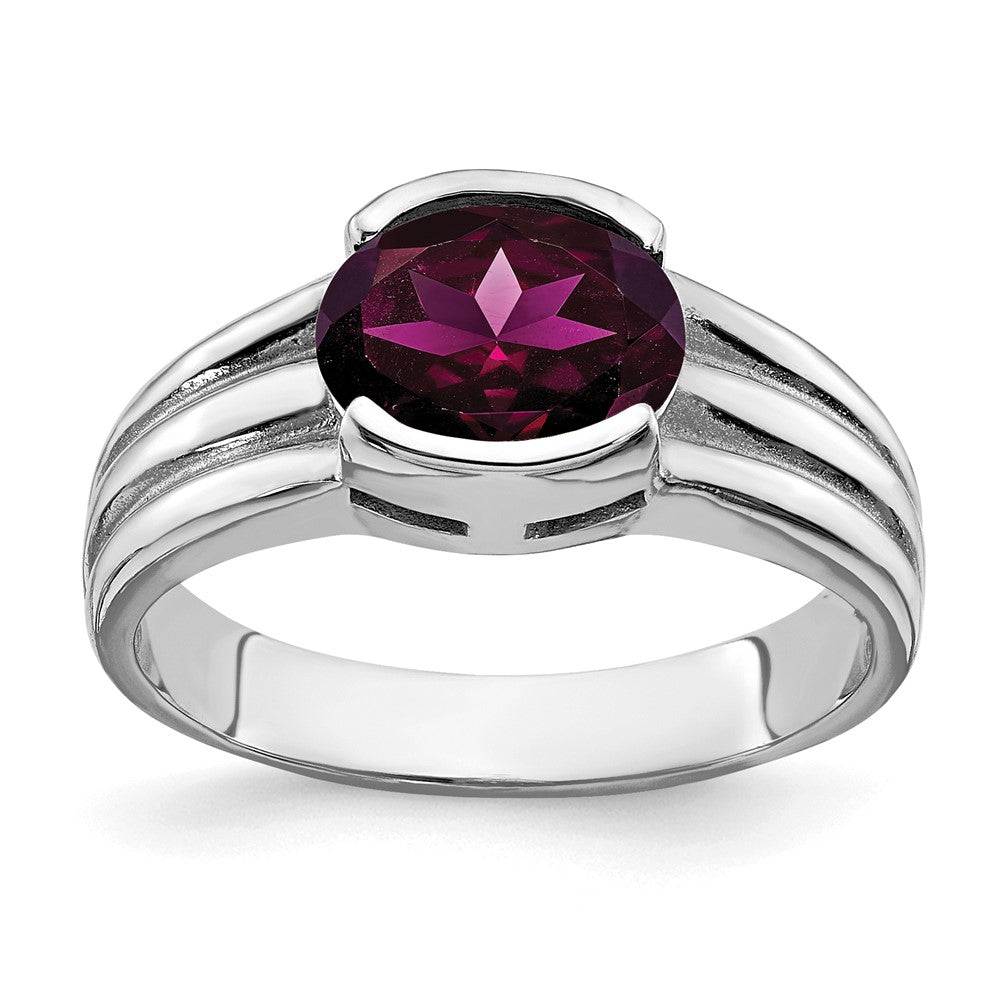 14K Weißgold Ring mit ovalem Rhodolith-Granat 8x6 mm